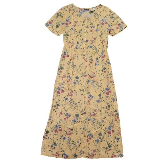 Erika M Yellow Floral Dainty Ditzy Print Cottage Prairie Dress Button Front Chic - Picture 1 of 10